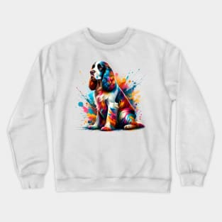 Colorful Splashed Art English Springer Spaniel Portrait Crewneck Sweatshirt